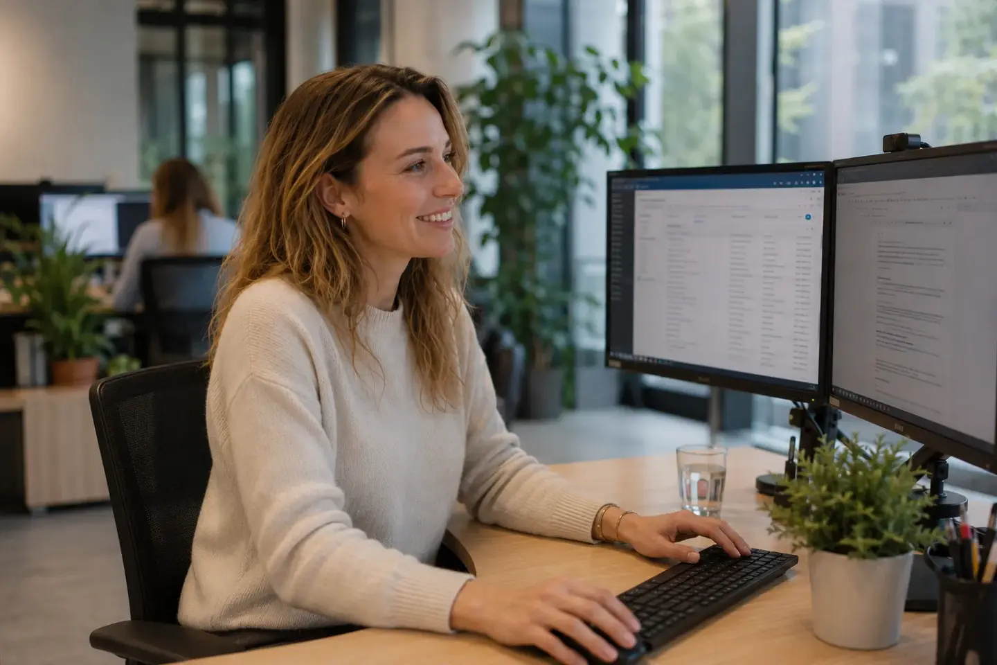 Vrouw achter bureau