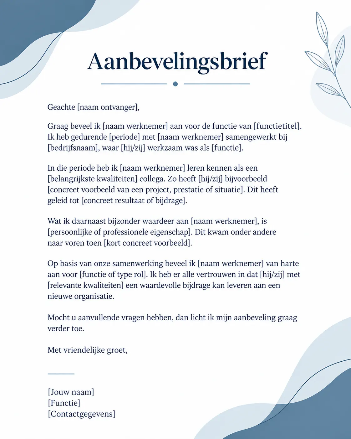 Voorbeeld aanbevelingsbrief