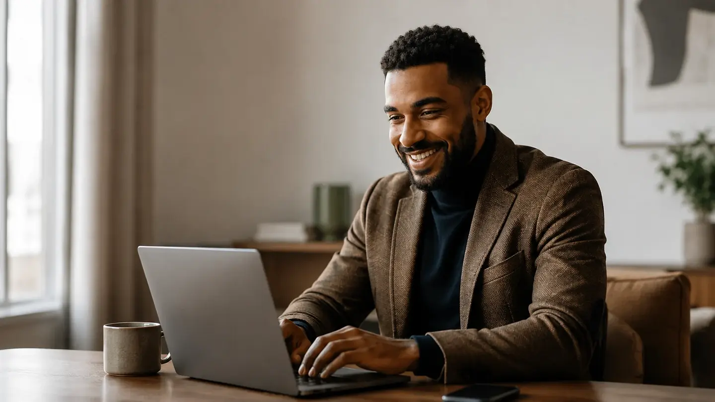 Man schrijft de aanhef van een motivatiebrief op zijn laptop