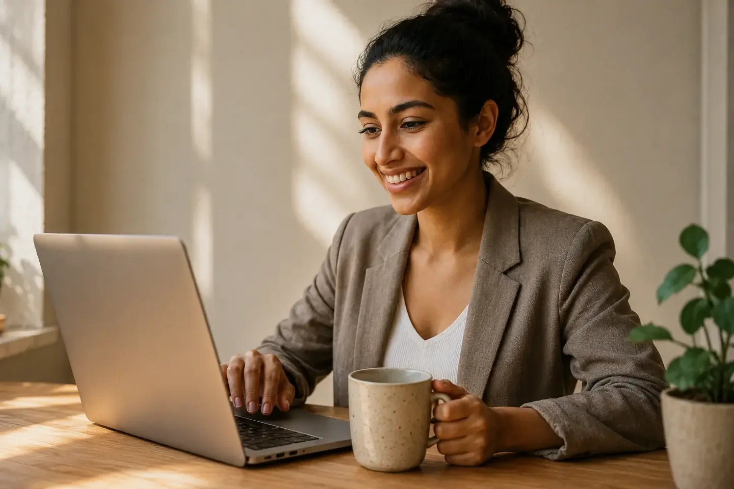 Vrouw schrijft de afsluiting van haar motivatiebrief