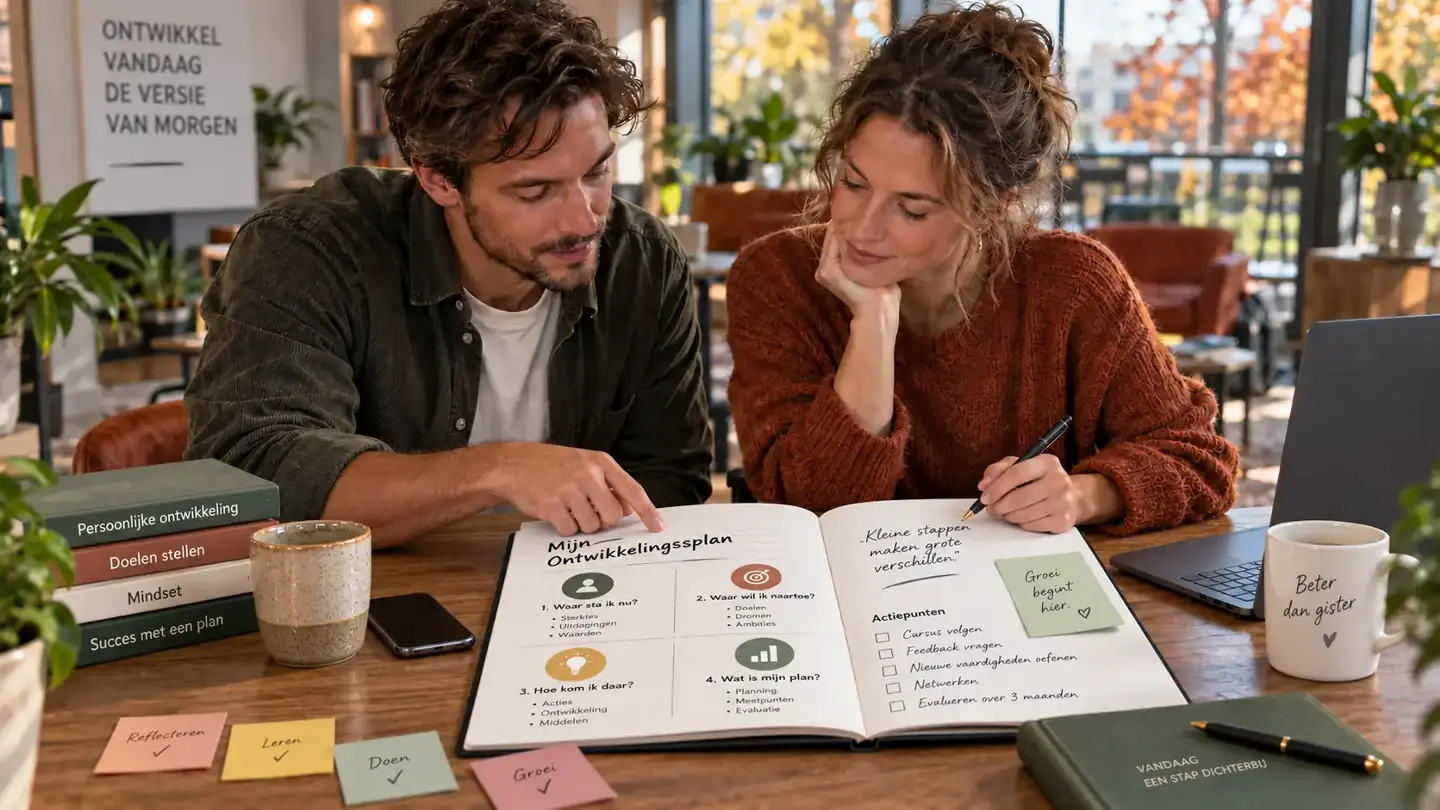 Een persoonlijk ontwikkelingsplan maken tijdens pop-gesprek.