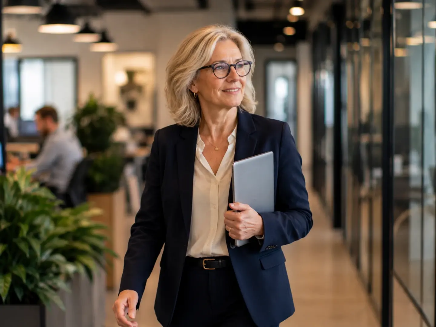 Senior vrouw op kantoor aan het werk
